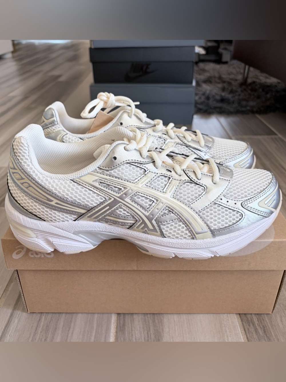 Women's ASICS GEL-1130 Casual Shoes - Cream Pure Silver 1202A164-107 - Picture 1 of 9